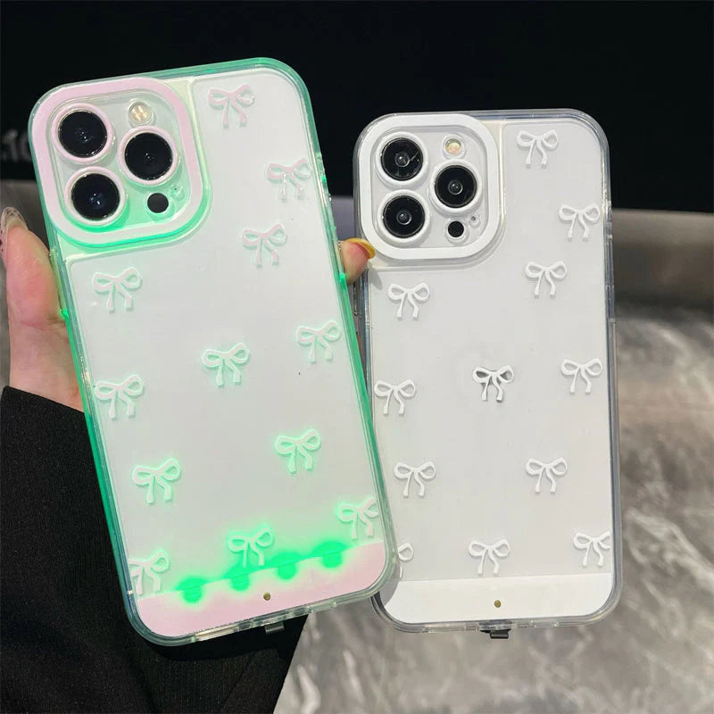 💫🎀Roztomilý LED kryt na telefón s mašľou - elegantná ochrana s trblietkami ✨