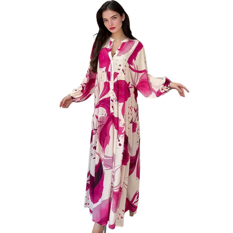 👗 Dámske ľahké maxi šaty s kvetinovým vzorom a V-výstrihom – pohodlie a elegancia na celé leto!