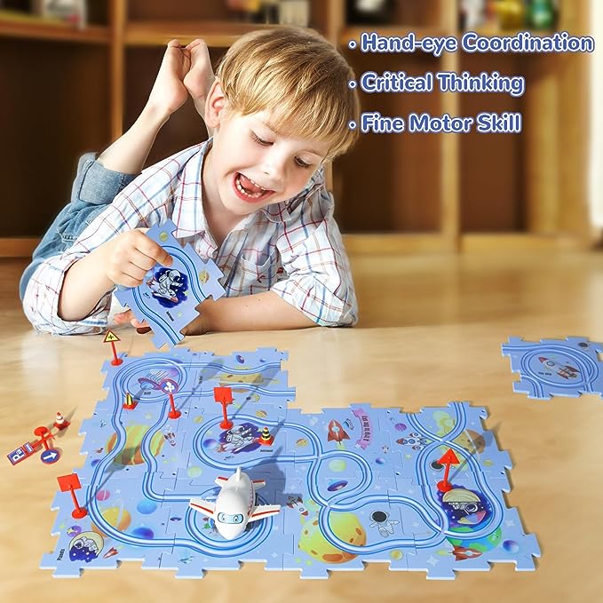 【👶Perfektný darček na rozvoj logického myslenia a zručností!】Detská vzdelávacia hracia sada s puzzle a autodráhou