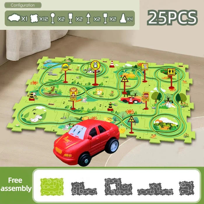 【👶Perfektný darček na rozvoj logického myslenia a zručností!】Detská vzdelávacia hracia sada s puzzle a autodráhou