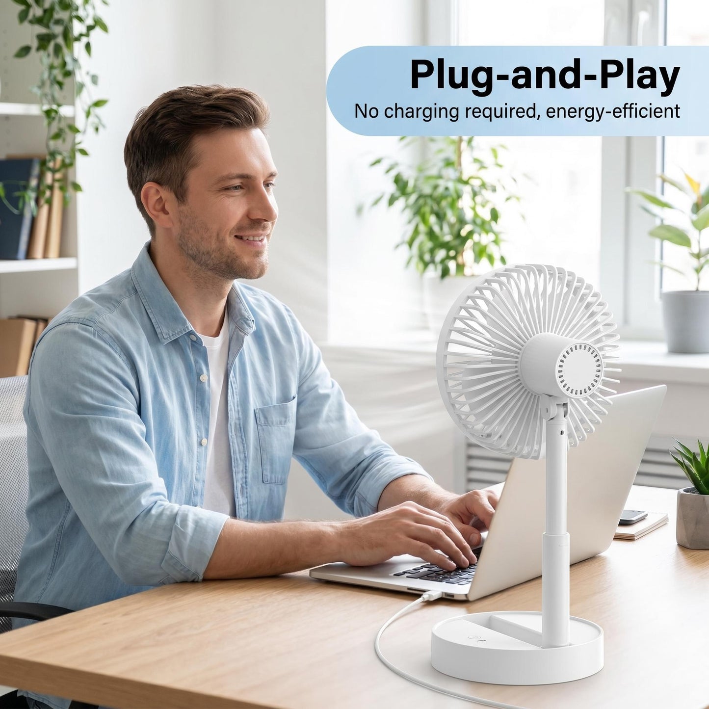 🌬️ Skladací ventilátor do zásuvky – chladivý vietor kdekoľvek! ❄️