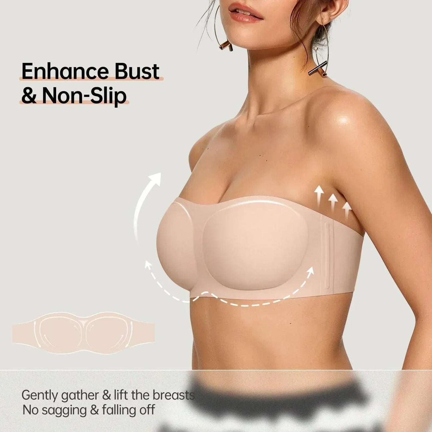 💞Dámske podprsenky bez ramienok, push-up bandeau podprsenky, nešmýkavé bezkosticové podprsenky s výstužou, bezšvové pohodlné podprsenky typu „tube“ a „jelly“