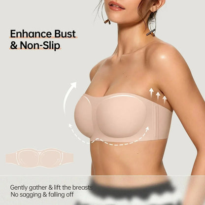 💞Dámske podprsenky bez ramienok, push-up bandeau podprsenky, nešmýkavé bezkosticové podprsenky s výstužou, bezšvové pohodlné podprsenky typu „tube“ a „jelly“
