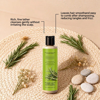 🧴 Výživný šampón pre suchú pokožku hlavy a poškodené vlasy – keratin + rozmarín + biotin