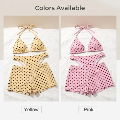 👙✨ Retro bodkovaná 3-dielna bikiny súprava – roztomilosť a štýl v jednom