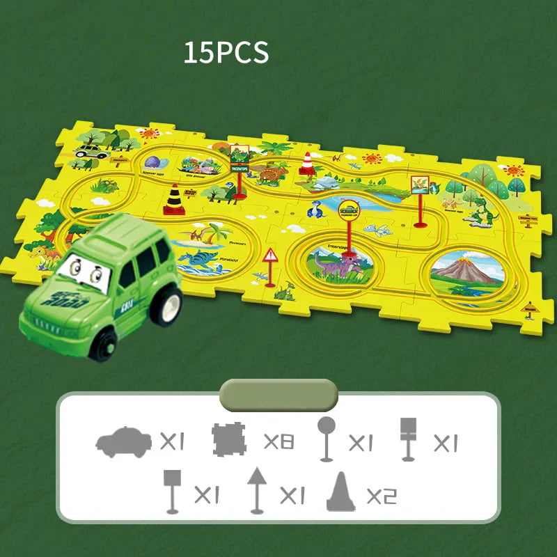 【👶Perfektný darček na rozvoj logického myslenia a zručností!】Detská vzdelávacia hracia sada s puzzle a autodráhou