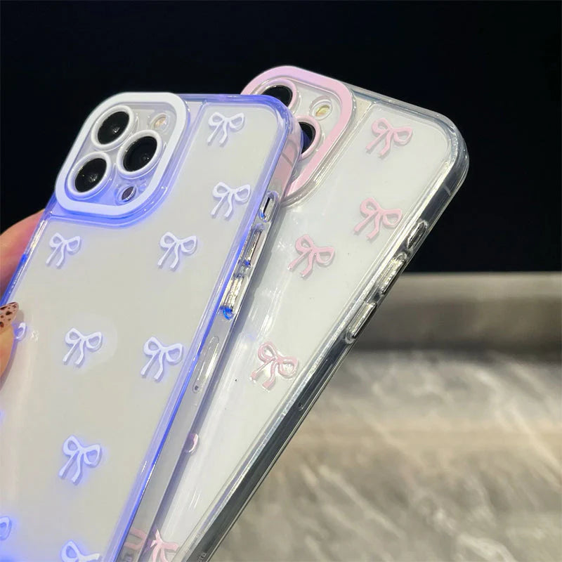 💫🎀Roztomilý LED kryt na telefón s mašľou - elegantná ochrana s trblietkami ✨
