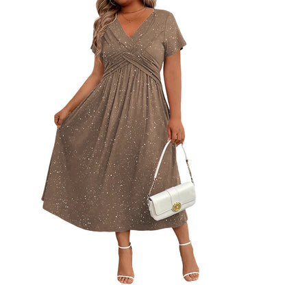 👗  Elegantné dámske midi šaty s vreckami a leskom – pohodlie na jar a leto! 👗
