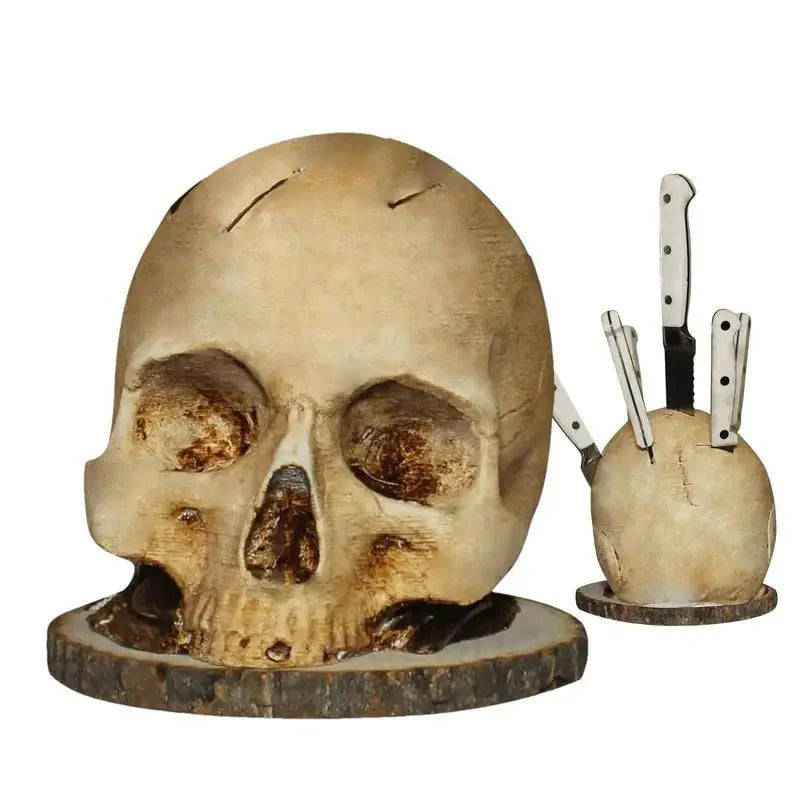 💀Halloweenské prekvapenie🎃Kreatívny držiak na nože v tvare lebky z živice