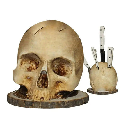 💀Halloweenské prekvapenie🎃Kreatívny držiak na nože v tvare lebky z živice