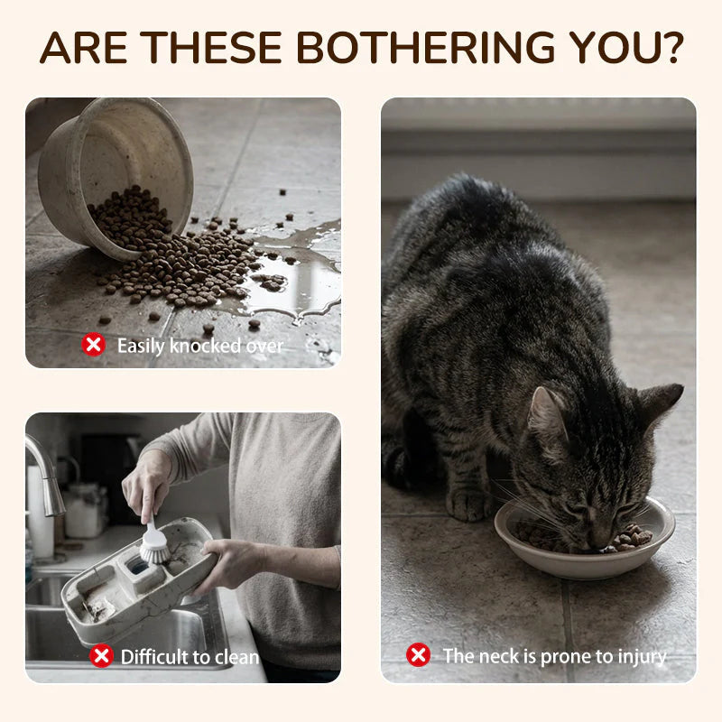 🐾Vysoká miska pre mačky a psov s tromi miskami – neklzká a stabilná🥣🍽️✨