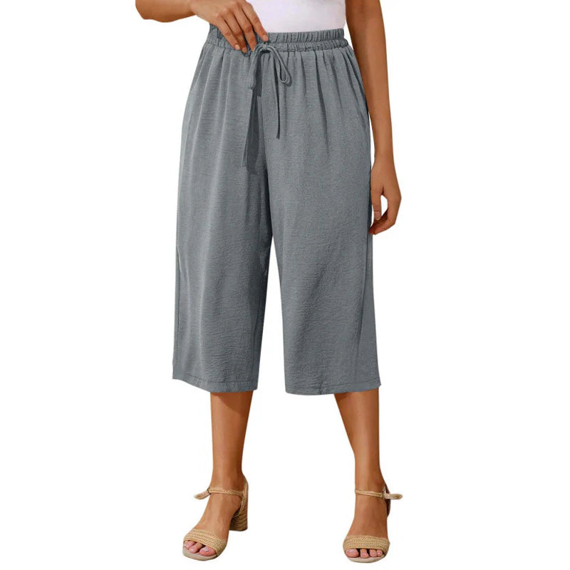 👖 Dámske capri nohavice s elastickým pásom a šnúrkou