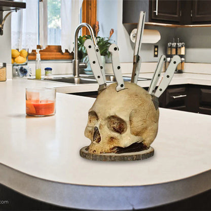 💀Halloweenské prekvapenie🎃Kreatívny držiak na nože v tvare lebky z živice