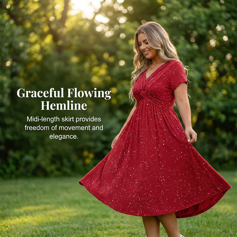 👗  Elegantné dámske midi šaty s vreckami a leskom – pohodlie na jar a leto! 👗