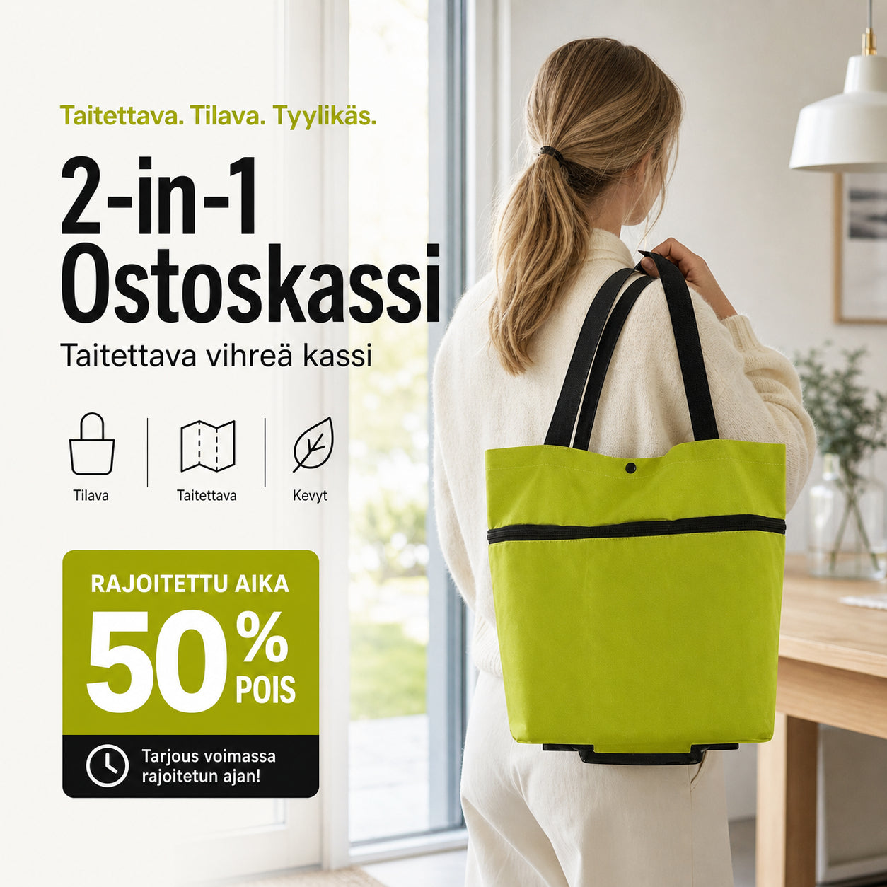 🛒 Skladacia nákupná taška s kolieskami 2v1 – uľahčite si nakupovanie! 🛍️
