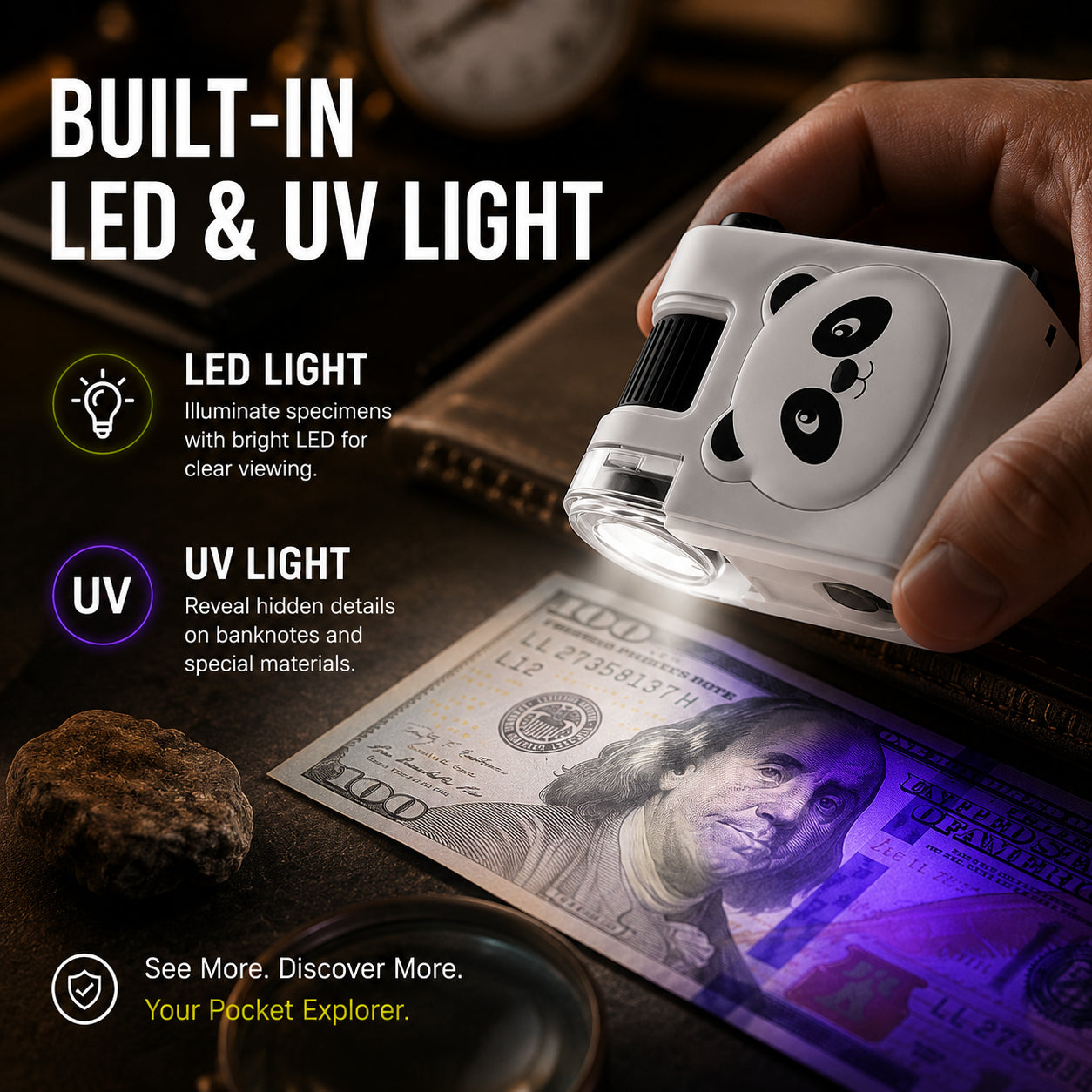 🔬✨ Prenosný mikroskop pre deti 80x s LED+UV – objavovanie sveta zblízka