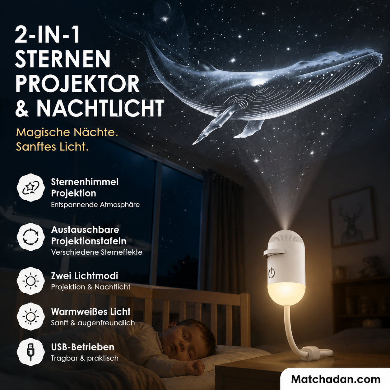 🌌✨ 2v1 Projektor hviezdnej oblohy a nočné svetlo – magická atmosféra doma