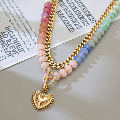 💖 Vrstvený boho náhrdelník s dúhovými perlami a srdiečkom – trendy & romantický 🌟