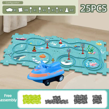 【👶Perfektný darček na rozvoj logického myslenia a zručností!】Detská vzdelávacia hracia sada s puzzle a autodráhou