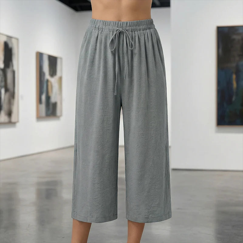 👖 Dámske capri nohavice s elastickým pásom a šnúrkou