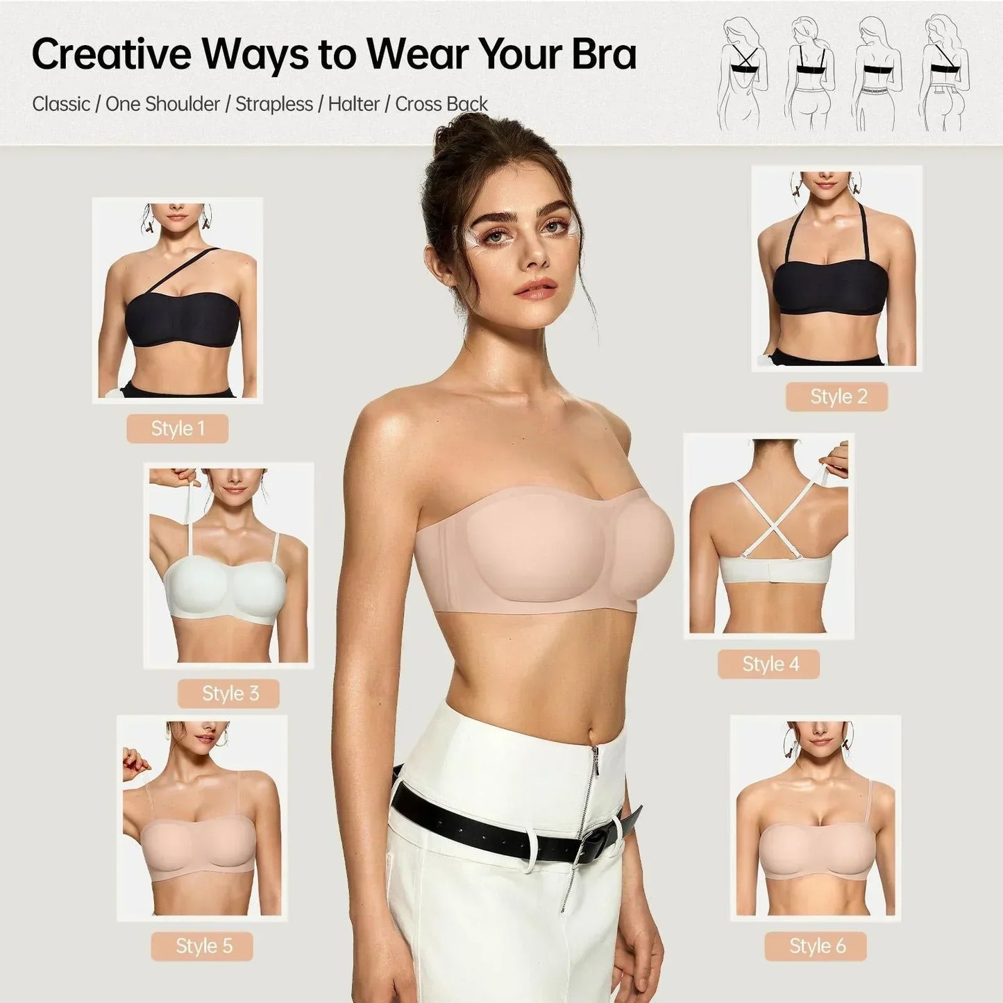 💞Dámske podprsenky bez ramienok, push-up bandeau podprsenky, nešmýkavé bezkosticové podprsenky s výstužou, bezšvové pohodlné podprsenky typu „tube“ a „jelly“