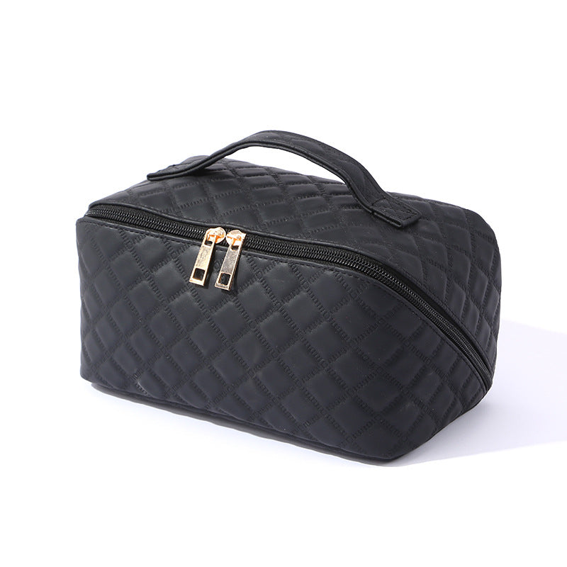 ✨ Women’s Travel Cosmetic Bag – Waterproof Faux Leather Makeup Organizer with 180° Open Design & Large Capacity
