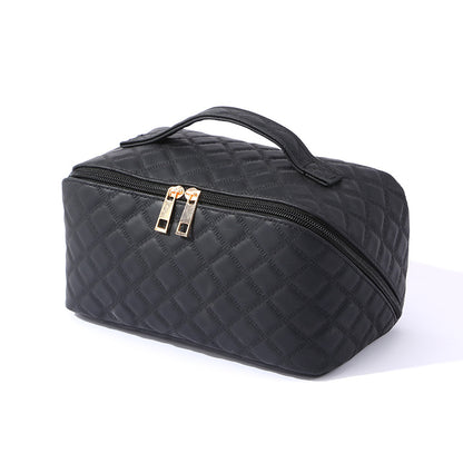 ✨ Women’s Travel Cosmetic Bag – Waterproof Faux Leather Makeup Organizer with 180° Open Design & Large Capacity