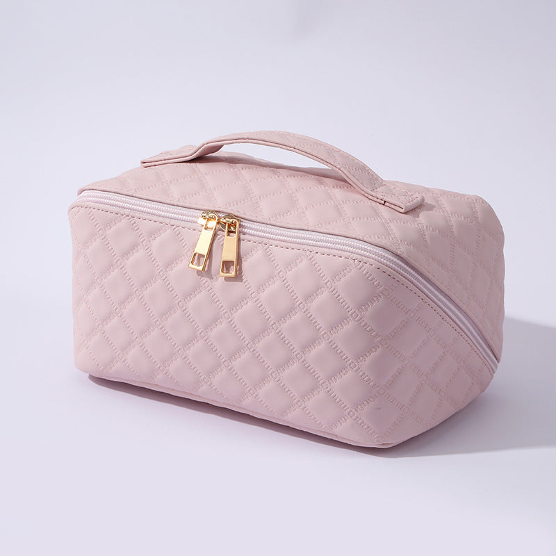 ✨ Women’s Travel Cosmetic Bag – Waterproof Faux Leather Makeup Organizer with 180° Open Design & Large Capacity