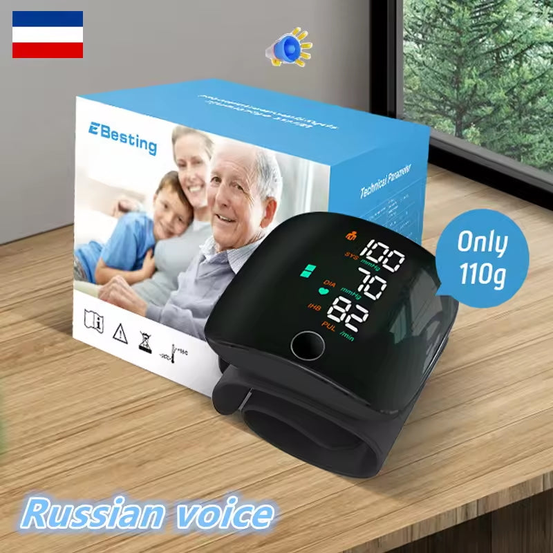 🩺Elektronický Tlakomer na Zápästie – Presný, Nabíjateľný + Hlasový! 🌟
