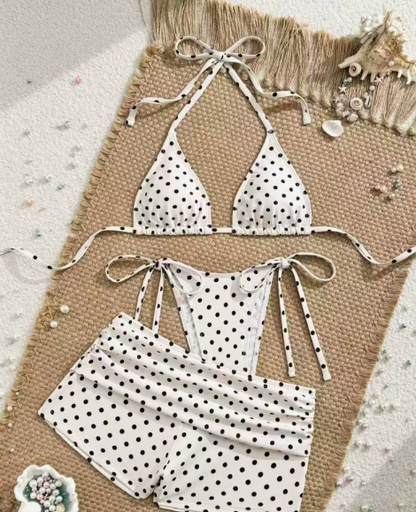 👙✨ Retro bodkovaná 3-dielna bikiny súprava – roztomilosť a štýl v jednom