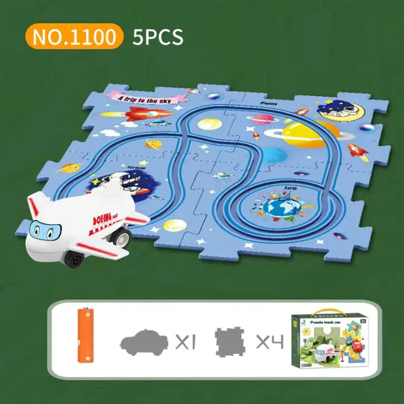 【👶Perfektný darček na rozvoj logického myslenia a zručností!】Detská vzdelávacia hracia sada s puzzle a autodráhou