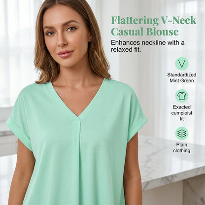 👕✨ Voľné tričko s V výstrihom a plisovaným chrbtom – štýl a pohodlie v jednom