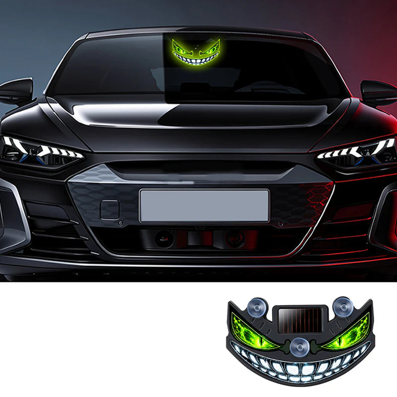 🚗✨ LED výstražné svetlo do auta s solárnym panelom a „diablovým okom“ –🔋 S senzorom vibrácií, nabíjaním cez USB a solárny panel, univerzálne použitie 😈