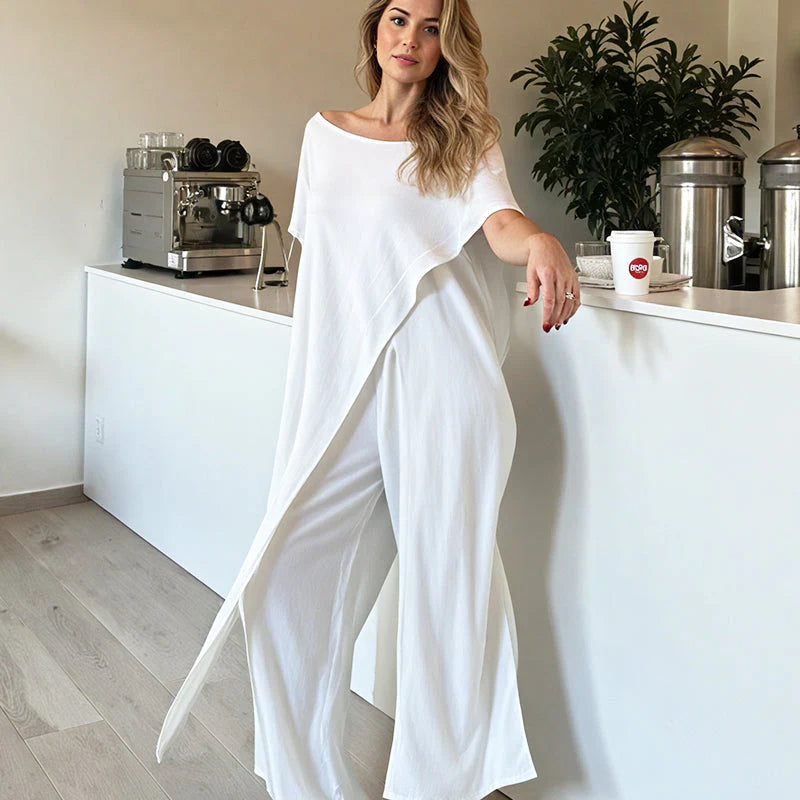 👗 Dámsky dvojdielny set top s odhalenými ramenami + voľné nohavice