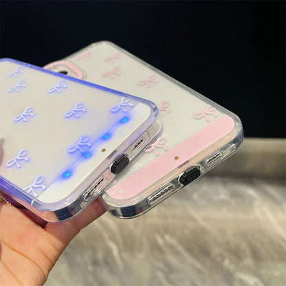 💫🎀Roztomilý LED kryt na telefón s mašľou - elegantná ochrana s trblietkami ✨