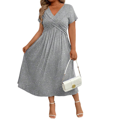 👗  Elegantné dámske midi šaty s vreckami a leskom – pohodlie na jar a leto! 👗
