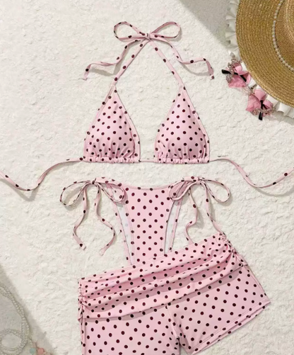👙✨ Retro bodkovaná 3-dielna bikiny súprava – roztomilosť a štýl v jednom