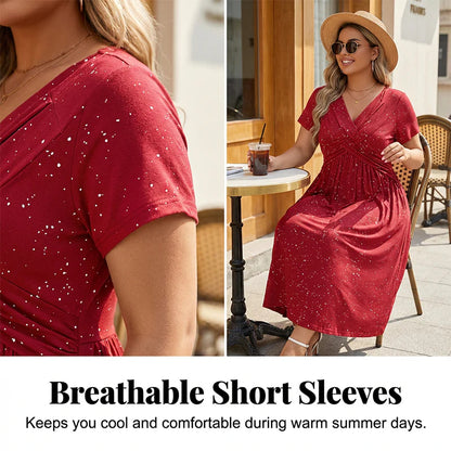 👗  Elegantné dámske midi šaty s vreckami a leskom – pohodlie na jar a leto! 👗