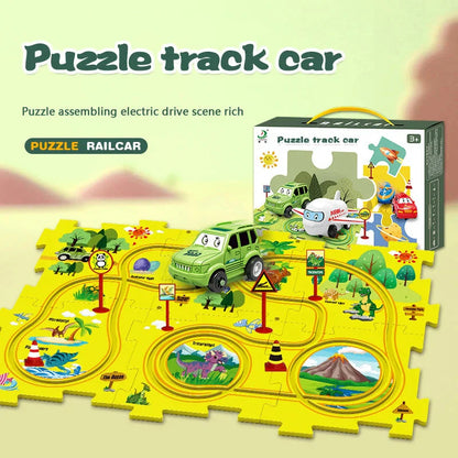 【👶Perfektný darček na rozvoj logického myslenia a zručností!】Detská vzdelávacia hracia sada s puzzle a autodráhou