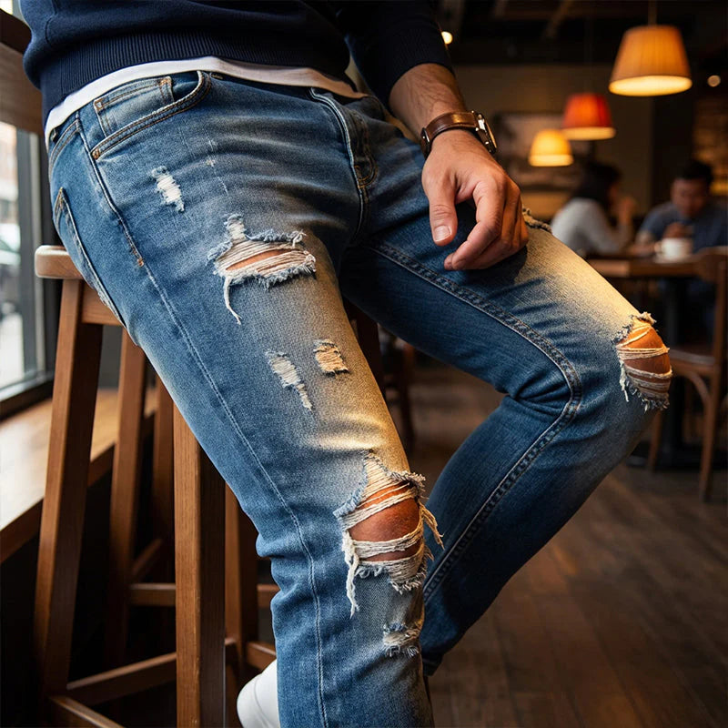 🔥🎁Nová 50 % ZĽAVA🔥Štýlové pánske skinny džínsy s efektom opotrebovania