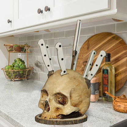 💀Halloweenské prekvapenie🎃Kreatívny držiak na nože v tvare lebky z živice