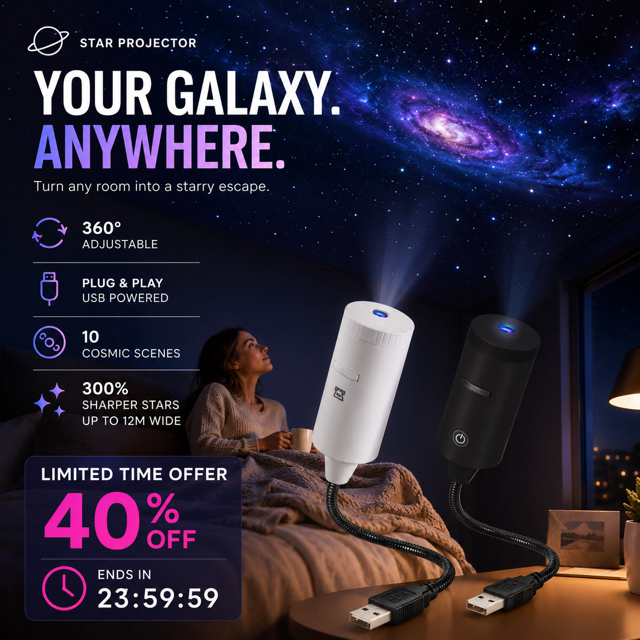 🌌 Premeňte svoju spálňu na čarovnú galaxiu! HD hviezdny projektor na relaxáciu