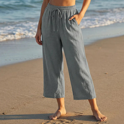 👖 Dámske capri nohavice s elastickým pásom a šnúrkou