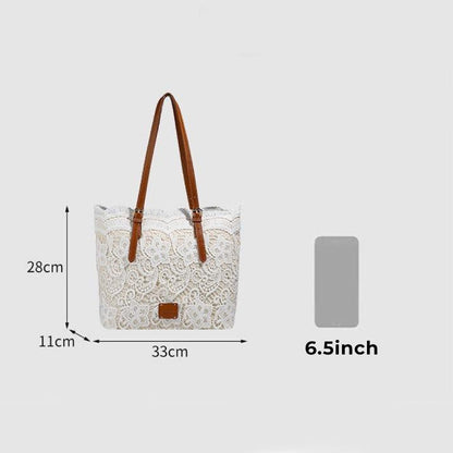 👜 Biela čipkovaná tote taška s PU koženým popruhom – priestranná & elegantná 💖