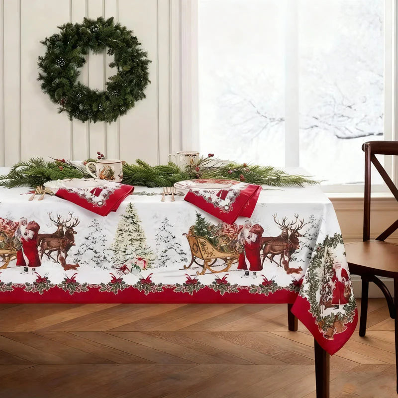 🎅Božični prt – praznični dizajn, trpežen poliester, odporen proti madežem in gubam🎁