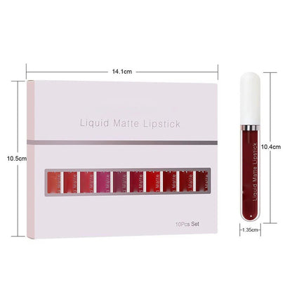 Sada vodovzdorných matných rúžov – 10 farieb, celodenná výdrž 💄