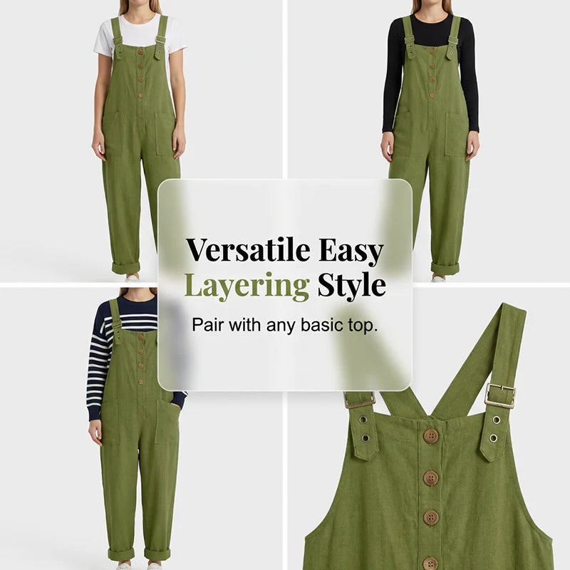💫Loose-fitting women's overalls with front buttons – relaxed fit, unique style