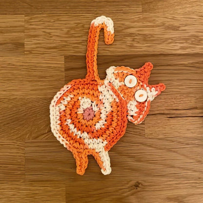 😻Ručne vyrobená podložka pod pohár s mačacím zadočkom – roztomilý háčkovaný darček pre milovníkov mačiek | Odolná bavlna, ľahko sa čistí