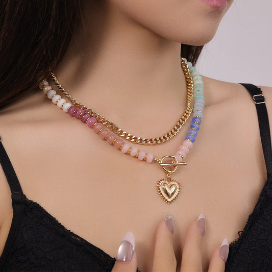 💖 Vrstvený boho náhrdelník s dúhovými perlami a srdiečkom – trendy & romantický 🌟