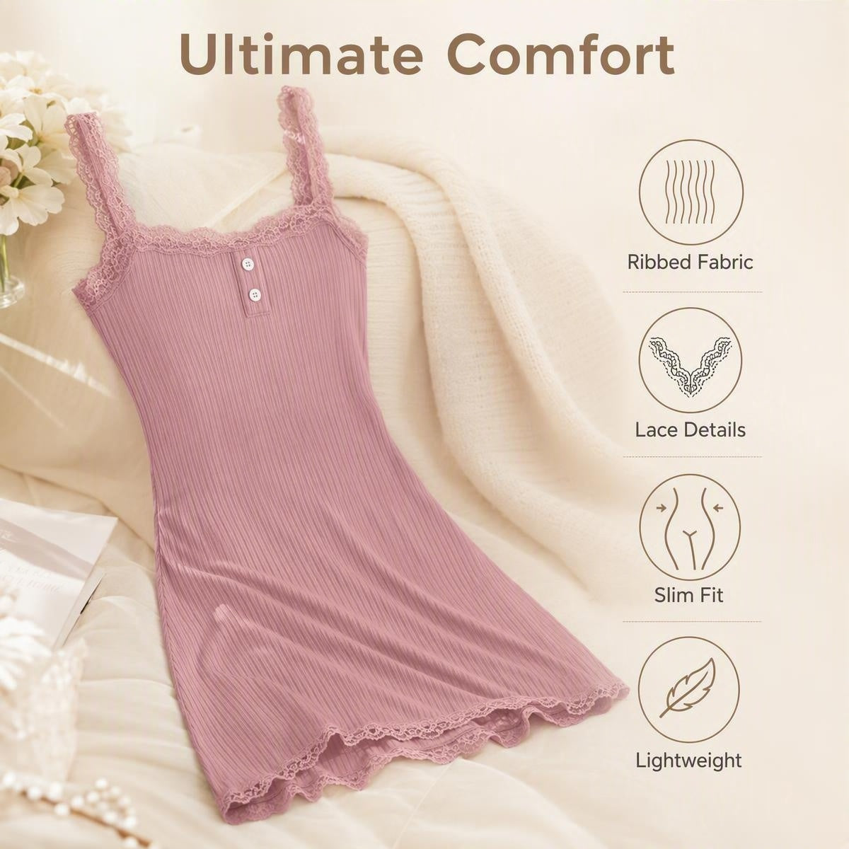 👗 Nočná košeľa bez ramienok s čipkou – pohodlie a elegancia! ✨